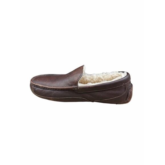 UGG Men\'s Ascot Slippers Dark Spice Brown Leather House Shoes 5379 Size 13 Clean